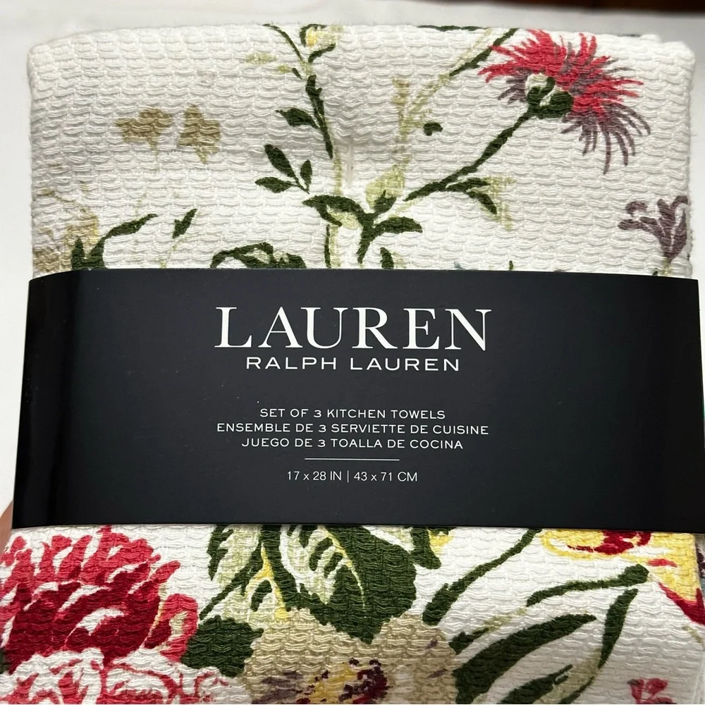 NEW- Lauren Ralph Lauren Floral Terrycloth Kitchen Towel Set of 3